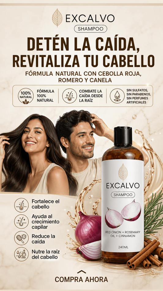 Excalvo Shampoo de Cebolla roja + aceite de romero + canela