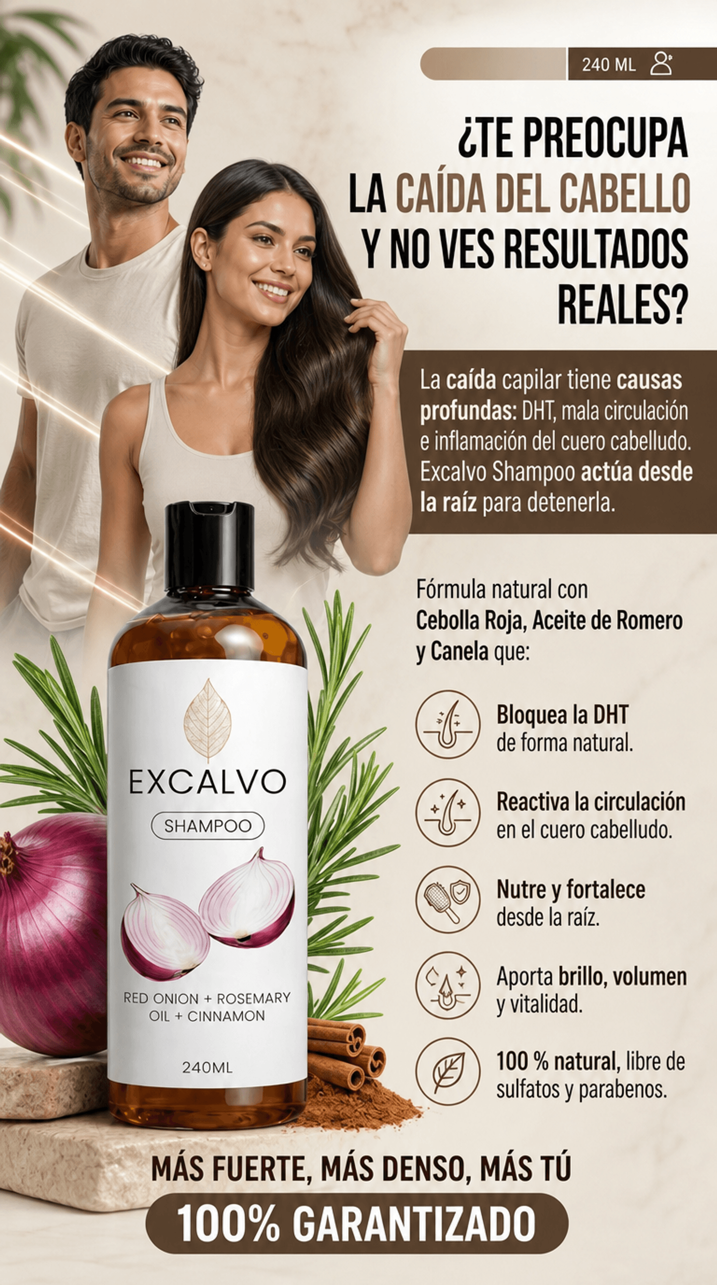 Excalvo Shampoo de Cebolla roja + aceite de romero + canela